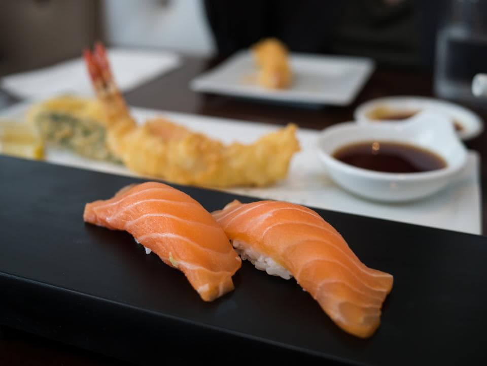 Sake-Cured King Salmon. Sake cure, shiso, citrus salt.